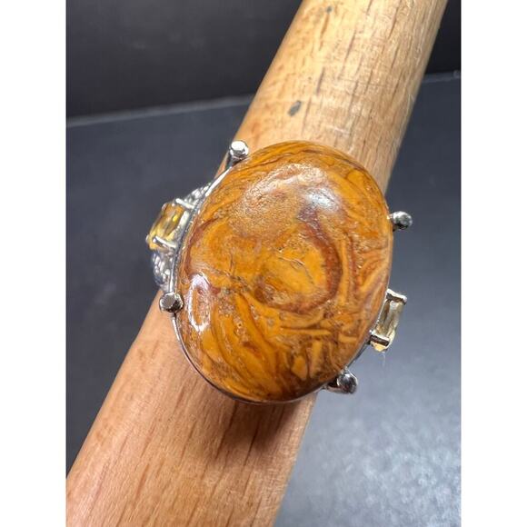 NEW script stone and citrine stainless steel ring size 8 - Picture 1 of 14
